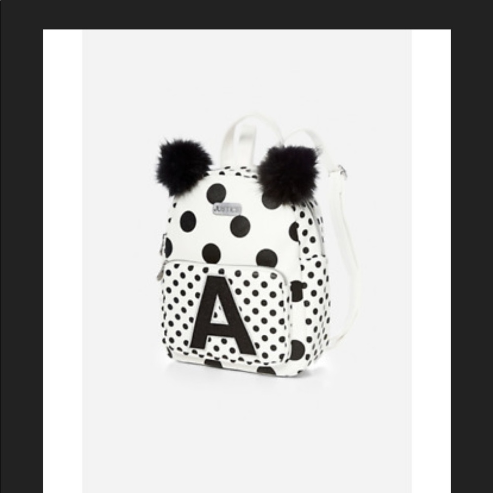 Justice Mini Backpack Panda A Initial Polka Dot